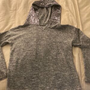 MIA New York Girls Heather Gray Hoodie With Sequin Covered Hood. Size Large.